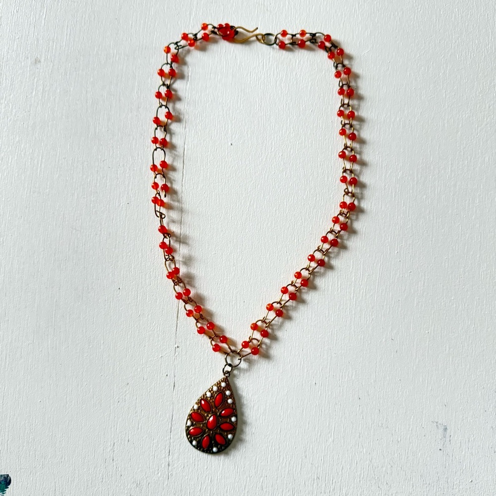 Beautiful Beaded Orange Tone Necklace